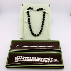 lot 57 image: Ross Simons Jewelry Lot Sterling Clasps Pearl Bracelet CZ Stones
