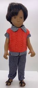 lot 276 image: Vintage SASHA Doll - Gregor Boy, Salmon Orange Hand Knit Sweater Vest