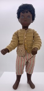 lot 242 image: Vintage SASHA Gregor Doll - Caleb, Boy 1980, Knitted Button Down Sweater with Striped Pants