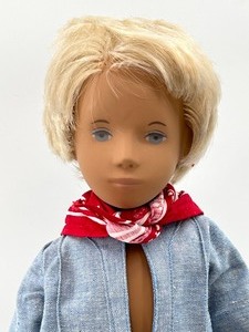 lot 155 image: Vintage SASHA Doll - Gregor Doll, Boy, Light BLUE SUIT with Red and White Scarf