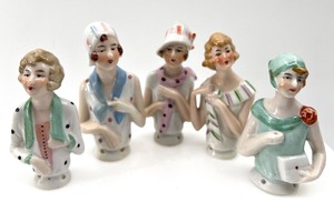 lot 18 image: Vintage Antique Porcelain HALF DOLLS - Flappers - Qty 5