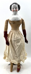 lot 29 image: Antique CHINA HEAD Doll - German - Original Body - High Brow - No Dress