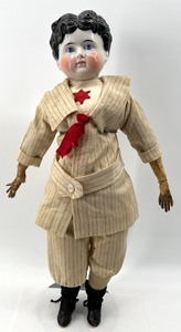 lot 28 image: Antique CHINA HEAD Doll - German - Original Body -  Blouse with Star