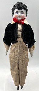 lot 30 image: Antique CHINA HEAD Doll - German - New Body -  Boy with Black Jacket