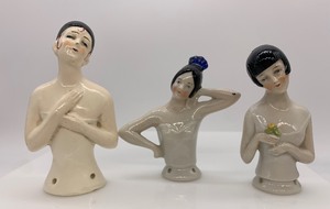 lot 191 image: 3 Vintage Antique Porcelain HALF DOLLS - Germany