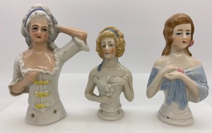 lot 105 image: Vintage Antique Porcelain HALF DOLLS - Arms Away - Germany - Blues - Qty 3