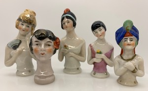 lot 45 image: Vintage Antique Porcelain HALF DOLLS - Germany - Qty 5