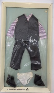 lot 42 image: Vintage SASHA DOLL - GREGOR LONDON Faux Leather Vest and Pants #D515 NIB