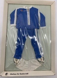 lot 43 image: Vintage SASHA DOLL - Gregor Track Suit Light Blue and White #806 NIB