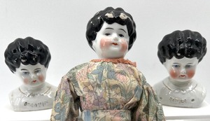 lot 282 image: Antique CHINA HEAD DOLL and HEADS- Qty 3