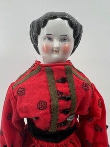 lot 256 image: Antique CHINA DOLL - High Brow - Red Dress