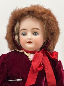 lot 230 image: Antique Bisque Doll - C F KLING AND CO - Germany - Holiday Velvet Dress