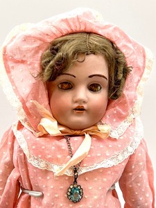 lot 235 image: Antique Bisque Doll - KESTNER 195 Dep - Germany - Pink Dress