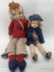 lot 227 image: Vintage Large and Medium Cloth Dolls - Qty 2