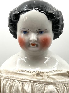 lot 312 image: Antique CHINA DOLL - High Brow - Blue Sash