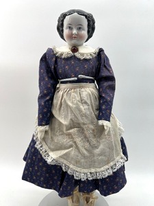 lot 341 image: Antique CHINA DOLL - Germany - High Brow - Navy Dress
