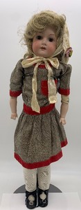lot 261 image: Antique Bisque Doll - ARMAND MARSEILLE 370 - Dress w Red Accents