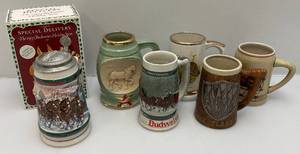 Misc. Vintage Collectible Steins Including Budweiser Holiday Stein (NIB)