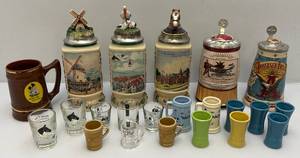 Misc. Collectors Steins Including Budweiser, Wade Shot Glasses & More & More