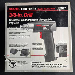 lot 25 image: Sears Craftsman 38-in. Cordless Rechargeable Drill - 2 Speed in MFG PKG