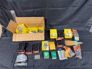 lot 215 image: Lot of Assorted Hardware Supplies Including Screws, Bolts, and Miscellaneous Fasteners