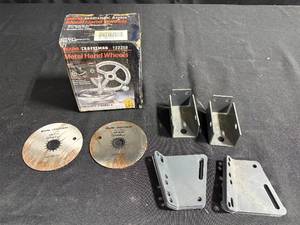 lot 132 image: Sears Craftsman Metal Hand Wheels with Mounting Brackets - 2 Wheels