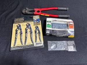 lot 139 image: Mixed Tool Lot 3 Piece Adjustable Pliers Set, Toggle Anchors, and Bolt Cutters