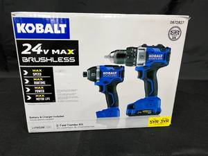 lot 265 image: Kobalt 24V Max Brushless 2-Tool Combo Kit with Battery & Charger