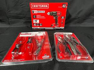 lot 268 image: Craftsman V20 Brushless Hammer Drill Kit with 4-Piece Pliers Set and 3-Piece Body Clip Removal Set