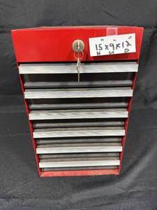 lot 279 image: Vintage Metal Parts Organizer with 6 Drawers - Red