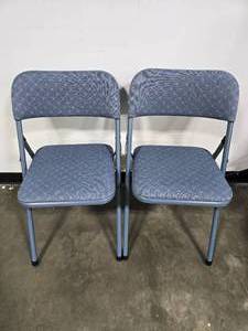 lot 57 image: Set of 2 Folding Chairs with Blue Upholstery