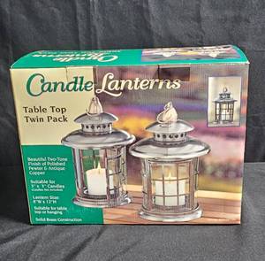lot 160 image: Candle Lanterns Table Top Twin Pack - Polished Pewter & Antique Copper