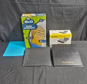 lot 161 image: Lot of 3 Office Supplies Signature Advantage Binder, Elements Box, and Heavyweight Clasp Envelopes