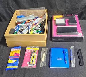 lot 163 image: Assorted Office Supplies Bundle Including Desktop Gift Set and Writing Instruments