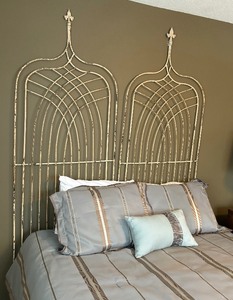 lot 9 image: Unique Queen Bed Shabby Chic Metal Headboard