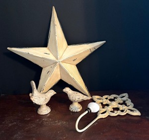 lot 57 image: Cast Iron Birds, Wall Hook and Star Decor
