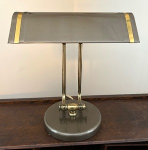 lot 58 image: Adjustable Silver Desk  Bankers Lamp with Gold Accents