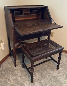 lot 59 image: Vintage Secretary Desk with Stool