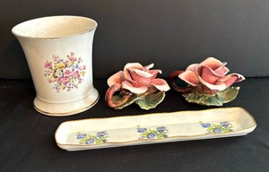 lot 151 image: Floral Dish, Candle Holders and Vase