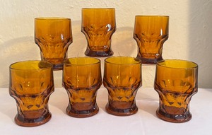 lot 143 image: Set of Seven Vintage Viking Anchor Hocking Amber Glass Tumblers