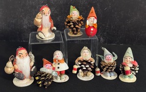 lot 89 image: Vintage Pine Cone Gnomes  Elf Figurines and More