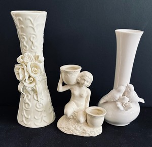 lot 190 image: Two Vintage Vases and Candle Holder