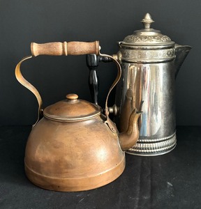 lot 212 image: Vintage Coffee Pot and Vintage Copper Tea Kettle