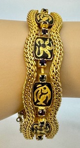lot 303J image: Vintage RADI Spanish Damascene Fish Sea Anemone Rhinestone Bracelet