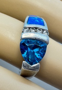 lot 111J image: Beautiful Sterling Silver Topaz and Opal Ring