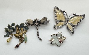 lot 147J image: Sterling Silver Dragon Fly Pin and Other Brooches