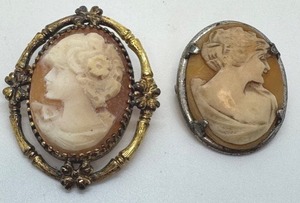 lot 29 image: Two Vintage Sterling Silver Cameo Brooches  Pins