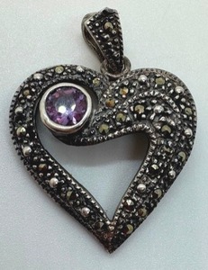 lot 148 image: Heart Shaped Marcasite Sterling Silver Pendant