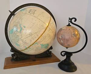 lot 156 image: Pair of Worldly Globes with Stately Metal Stands