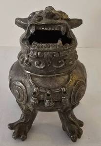 lot 19 image: Vintage Bronze Chinese Foo Dog Incense Burner